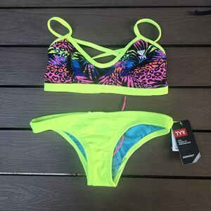 TYR Women's Pink Floral Kiowa Trinity Top W/ Neon Micro Bottom Sz XS New No Tag